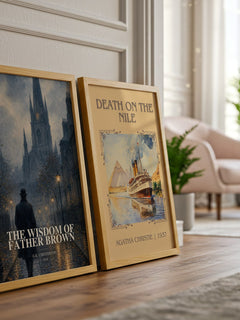 Wisdom of Father Brown Book Watercolour Illustration by G. Chesterton – framed print leaning beside a second print