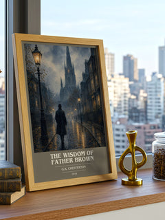 The Wisdom of Father Brown book cover print framed by window – literary home decor
