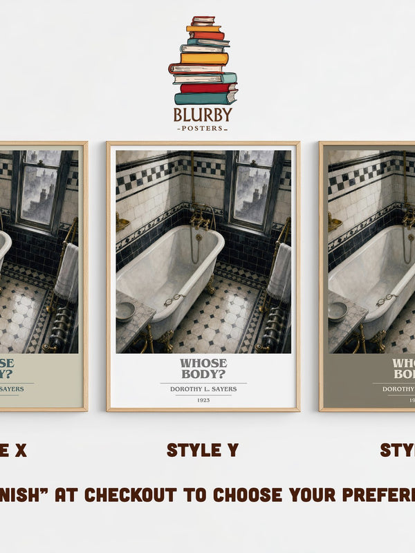 Whose Body? book cover print in frame leaning in hallway – mystery wall art