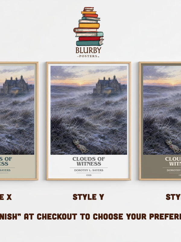 Clouds of Witness book cover print in frame leaning in hallway – mystery wall art
