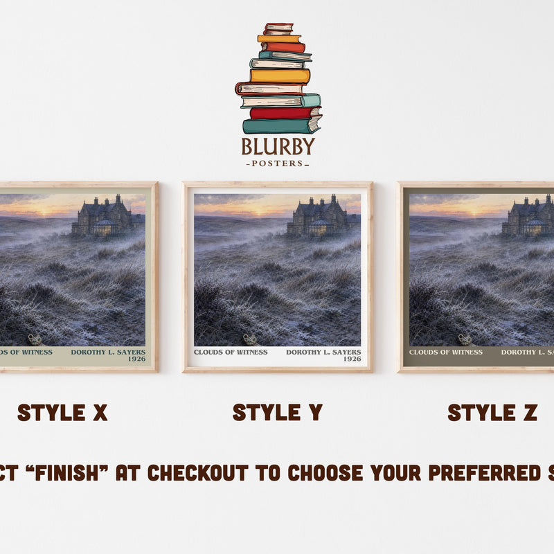 Clouds of Witness literary print in frame leaning in hallway – mystery wall art
