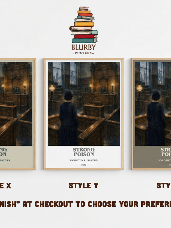 Strong Poison book cover print in frame leaning in hallway – mystery wall art