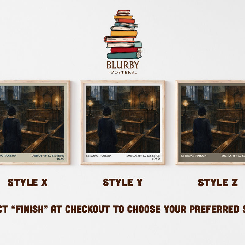 Strong Poison literary print in frame leaning in hallway – mystery wall art