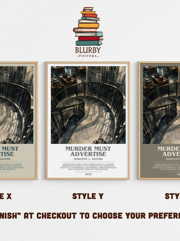 Murder Must Advertise bookish print in frame leaning in hallway – mystery wall art