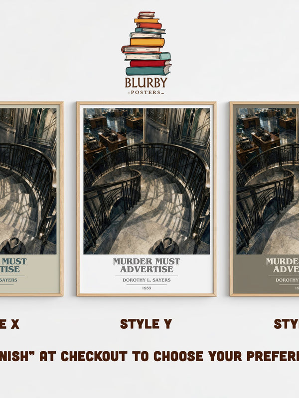Murder Must Advertise book cover print in frame leaning in hallway – mystery wall art