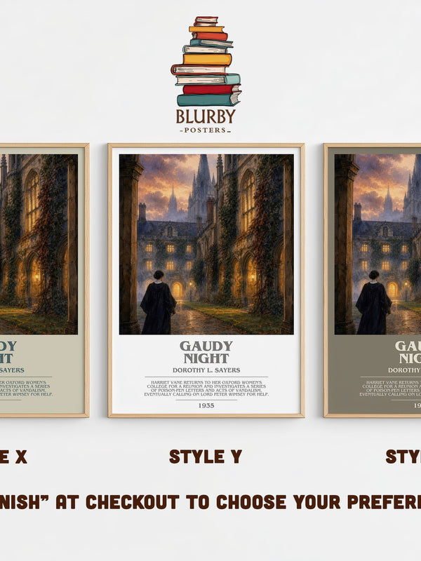 Gaudy Night bookish print in frame leaning in hallway – mystery wall art