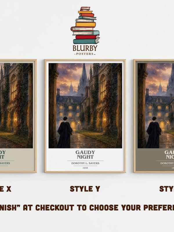 Gaudy Night book cover print in frame leaning in hallway – mystery wall art