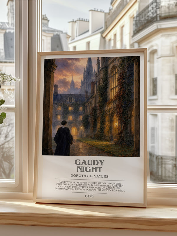 Gaudy Night bookish poster colour and style options – Dorothy L. Sayers book art