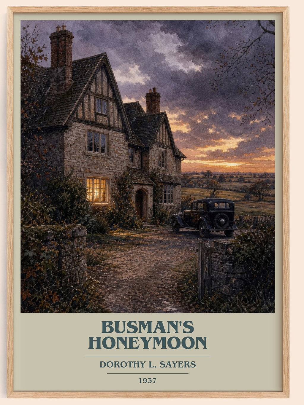 Busman's Honeymoon book cover book poster by Dorothy L. Sayers – framed literary art print