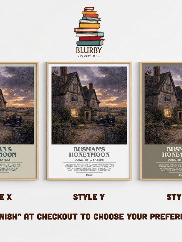 Busman's Honeymoon bookish print in frame leaning in hallway – mystery wall art