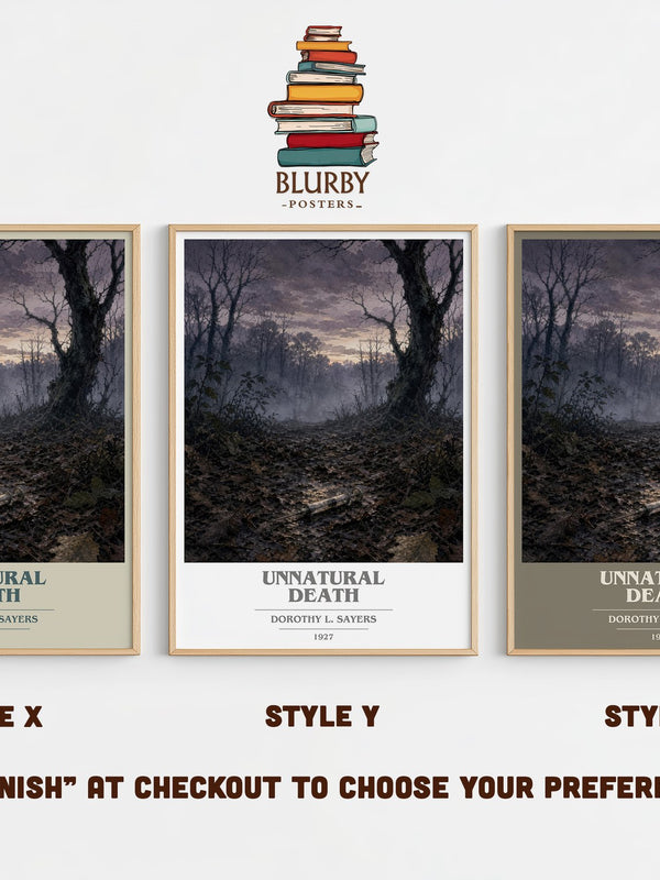 Unnatural Death book cover print in frame leaning in hallway – mystery wall art