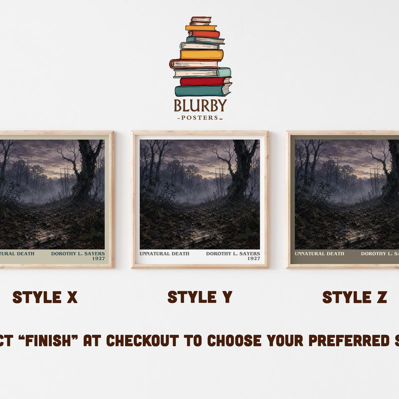 Unnatural Death literary print in frame leaning in hallway – mystery wall art