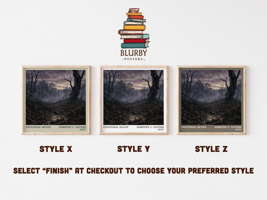 Unnatural Death literary print in frame leaning in hallway – mystery wall art (mockup)