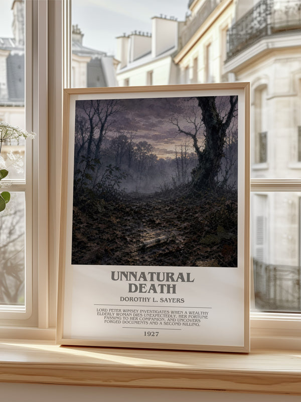 Unnatural Death bookish poster colour and style options – Dorothy L. Sayers book art