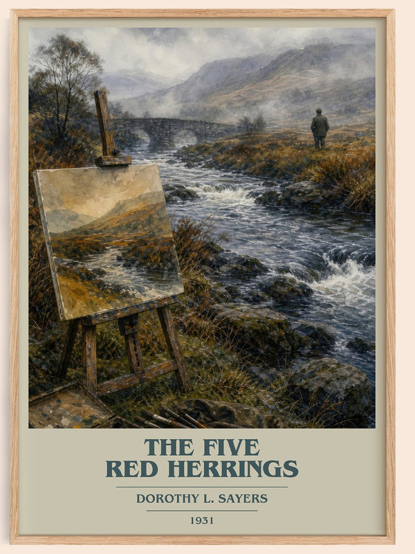 The Five Red Herrings book cover book poster by Dorothy L. Sayers – framed literary art print
