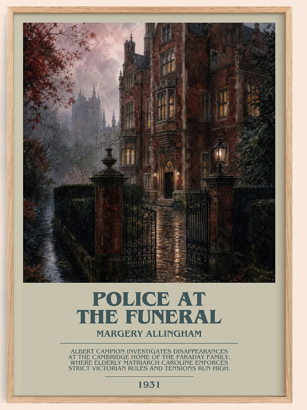 Police at the Funeral bookish book poster by Margery Allingham – framed literary art print