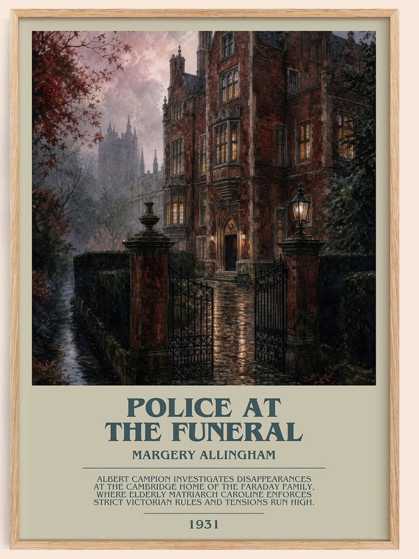 Police at the Funeral bookish book poster by Margery Allingham – framed literary art print