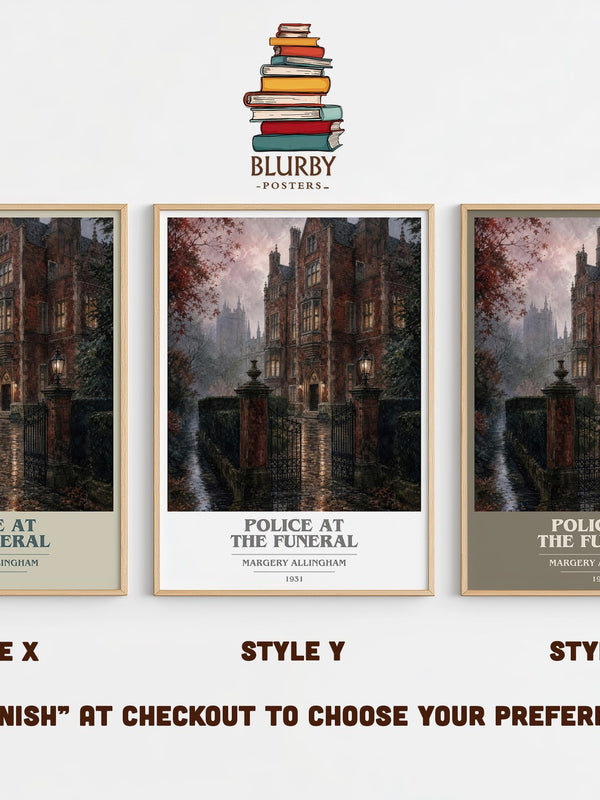 Police at the Funeral book cover print in frame leaning in hallway – mystery wall art