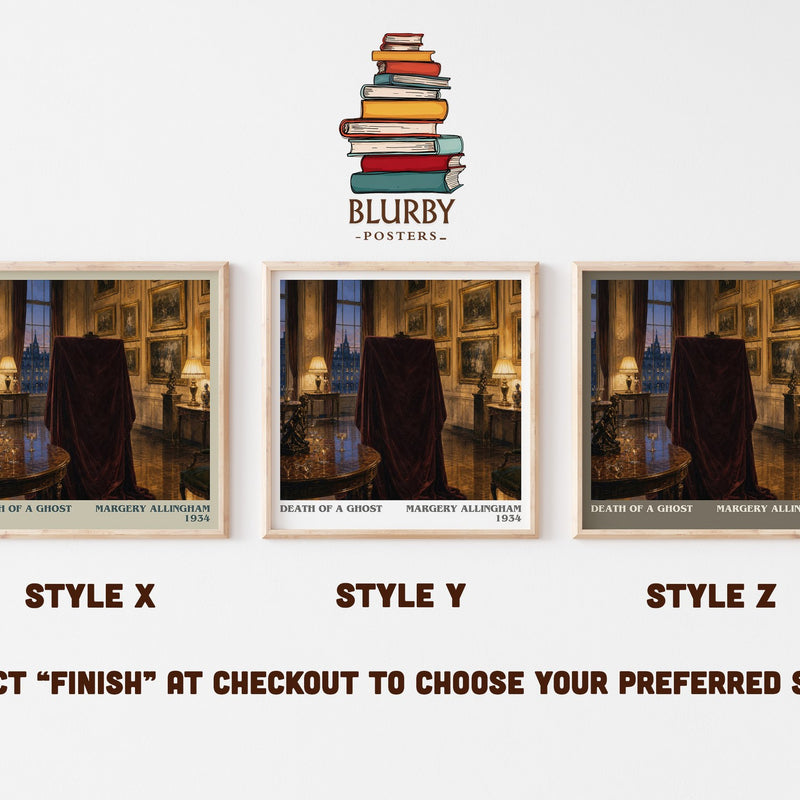 Death of a Ghost literary print in frame leaning in hallway – mystery wall art