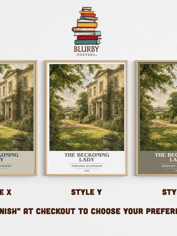 The Beckoning Lady book cover print in frame leaning in hallway – mystery wall art