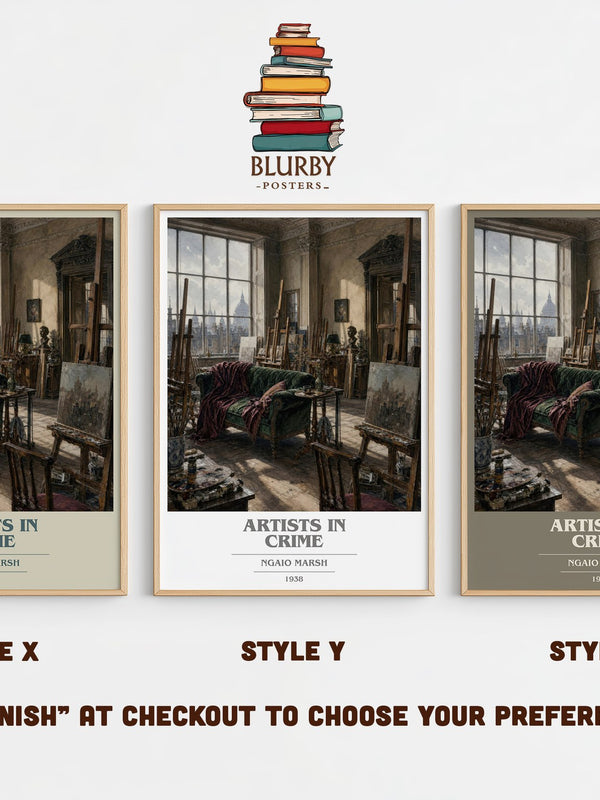 Artists in Crime book cover print in frame leaning in hallway – mystery wall art
