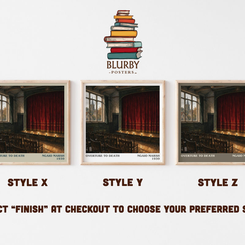 Overture to Death literary print in frame leaning in hallway – mystery wall art