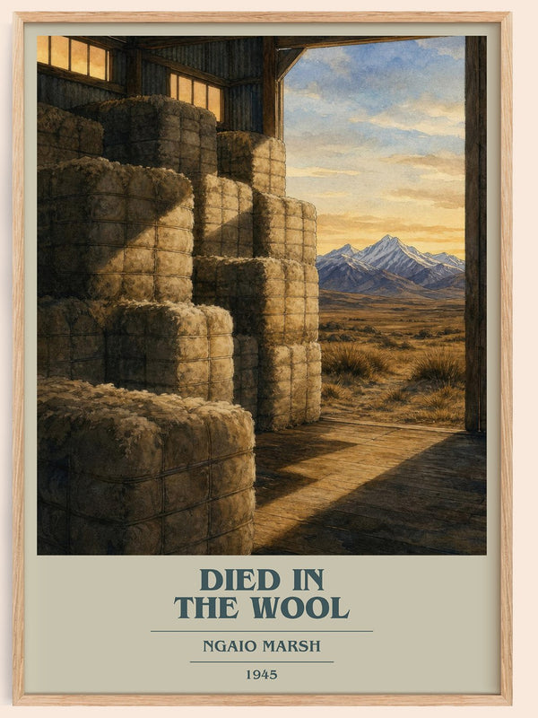 Died in the Wool book cover book poster by Ngaio Marsh – framed literary art print
