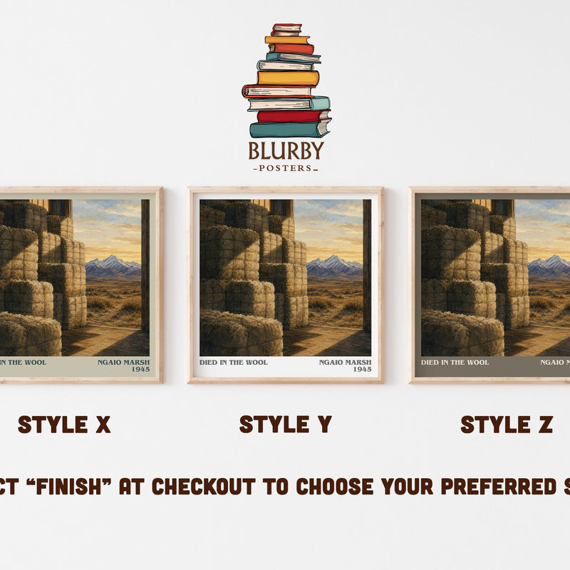 Died in the Wool literary print in frame leaning in hallway – mystery wall art