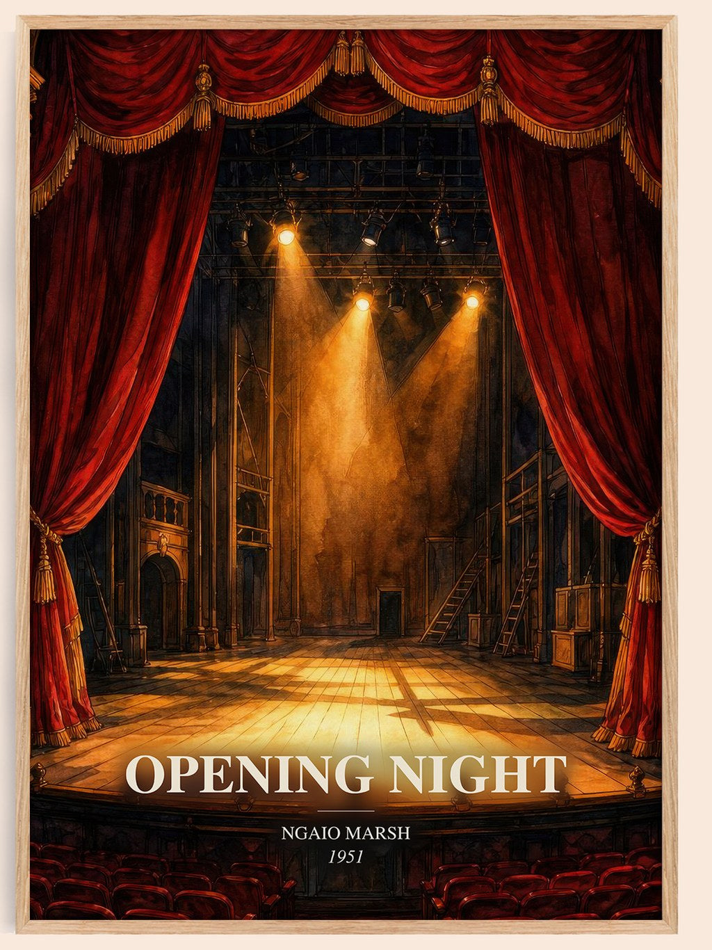 Opening Night watercolour book poster by Ngaio Marsh – framed literary art print