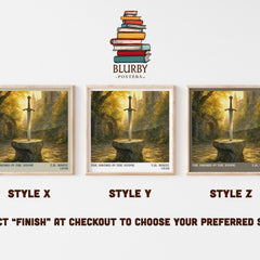 The Sword in the Stone literary print in frame leaning in hallway – fantasy wall art