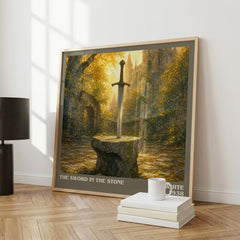 The Sword in the Stone literary print framed by window – literary home decor