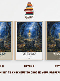 The Once and Future King book cover print in frame leaning in hallway – fantasy wall art
