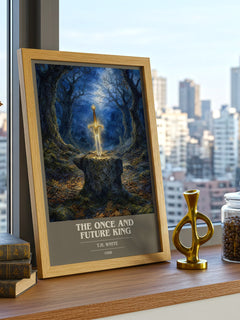 The Once and Future King book cover print framed by window – literary home decor