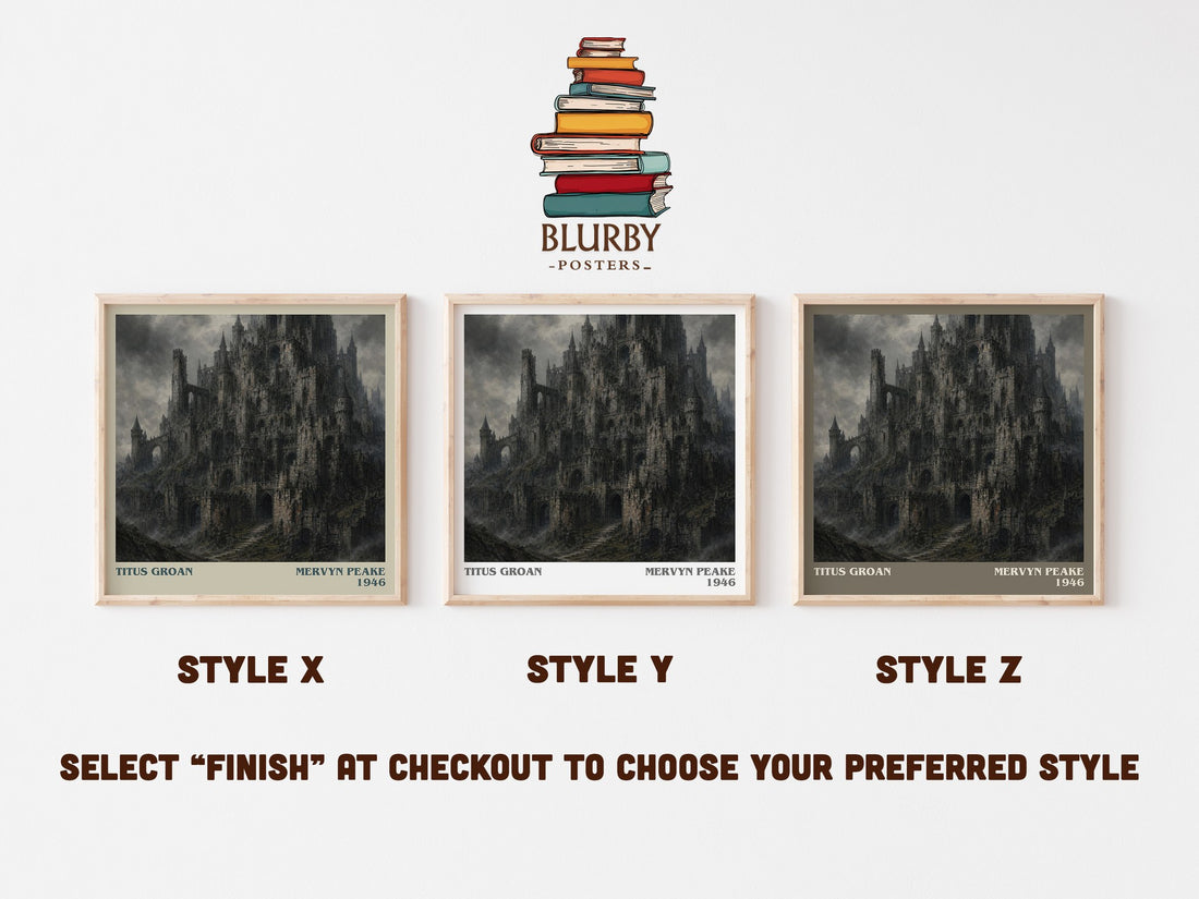Titus Groan literary print in frame leaning in hallway – gothic wall art (mockup)