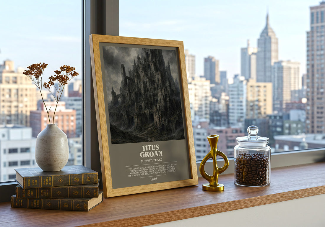 Titus Groan bookish print framed by window – literary home decor