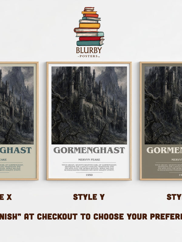 Gormenghast bookish print in frame leaning in hallway – gothic wall art