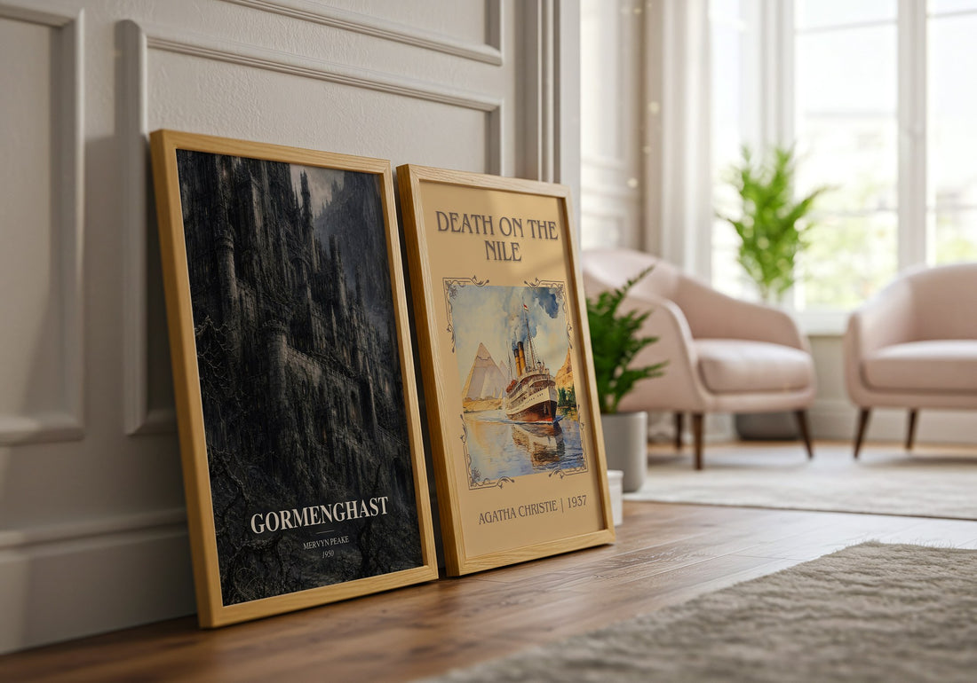 Gormenghast watercolour print framed by window – literary home decor