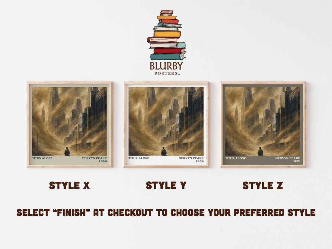 Titus Alone literary print in frame leaning in hallway – fantasy wall art (mockup)