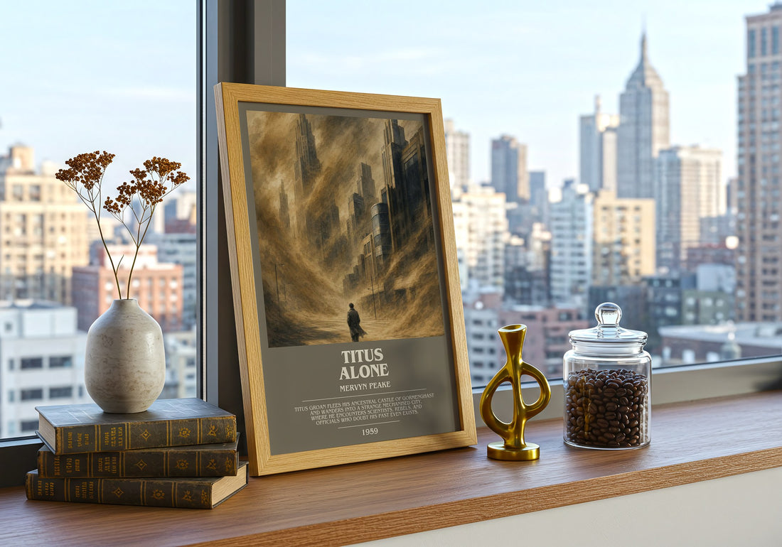 Titus Alone bookish print framed by window – literary home decor