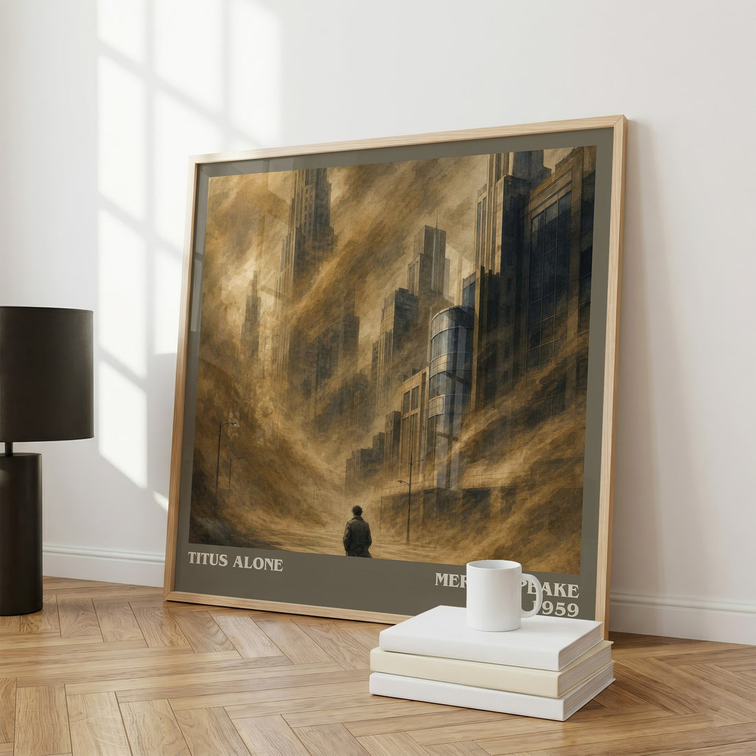 Titus Alone literary print framed by window – literary home decor