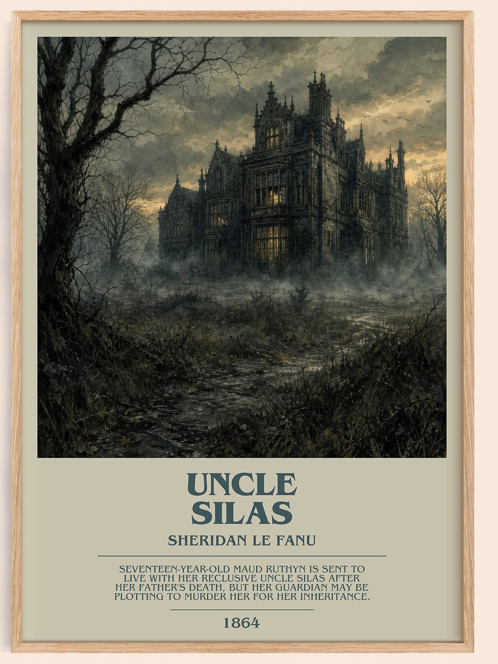 Uncle Silas bookish book poster by Sheridan Le Fanu – framed literary art print