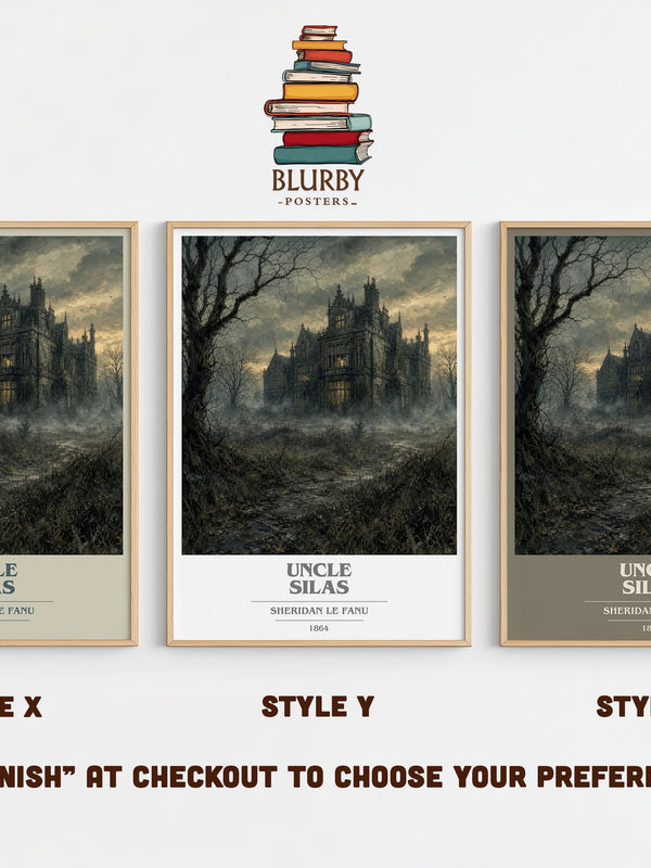 Uncle Silas book cover print in frame leaning in hallway – gothic wall art