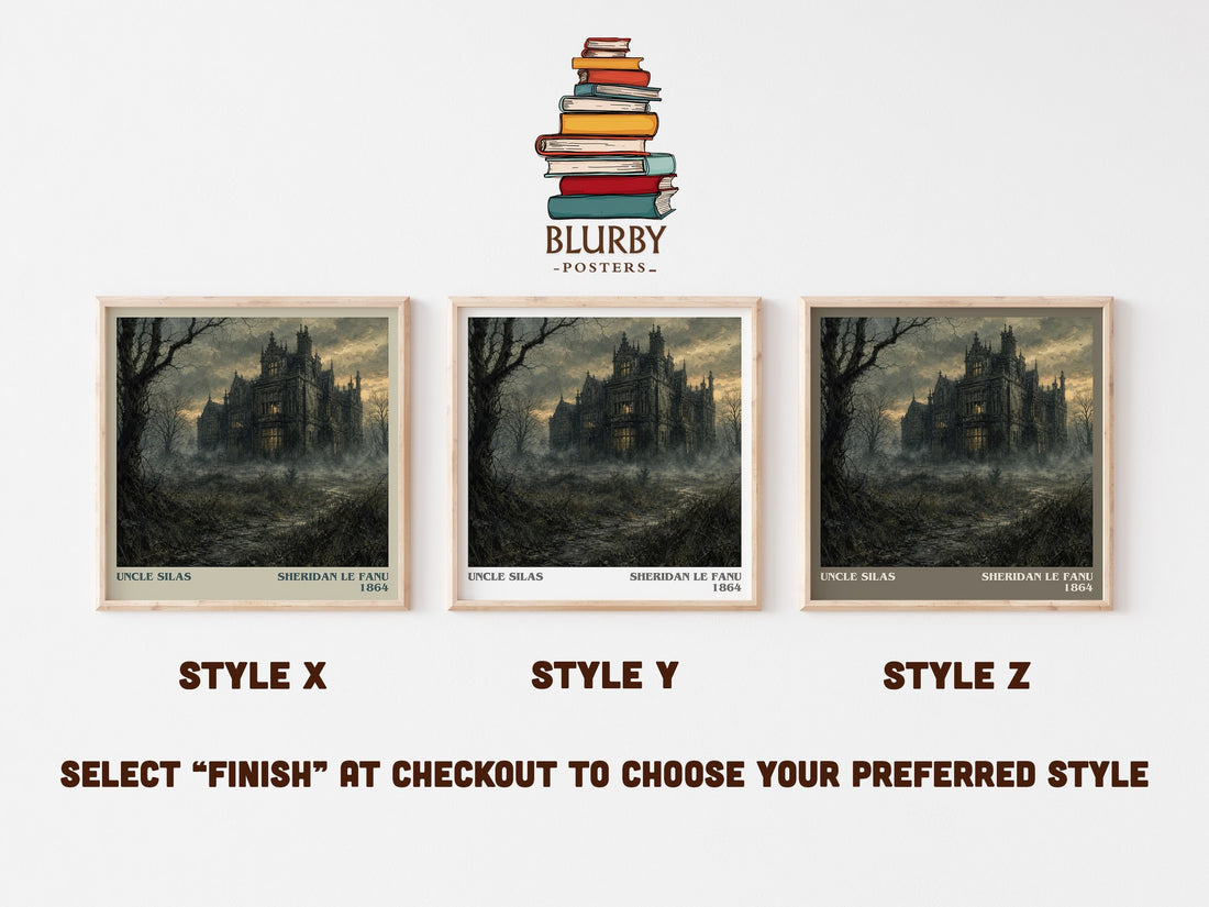 Uncle Silas literary print in frame leaning in hallway – gothic wall art (mockup)