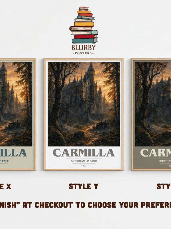 Carmilla book cover print in frame leaning in hallway – gothic wall art