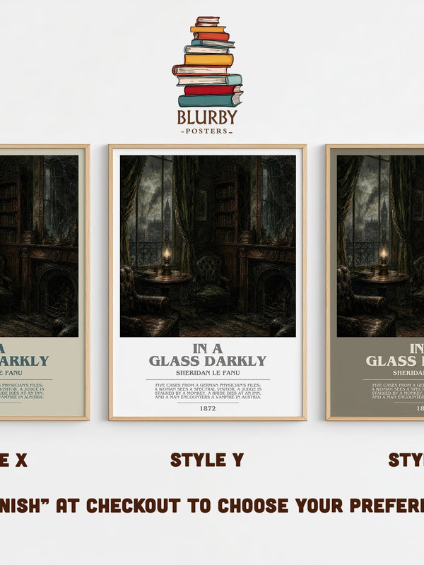 In a Glass Darkly bookish print in frame leaning in hallway – gothic wall art