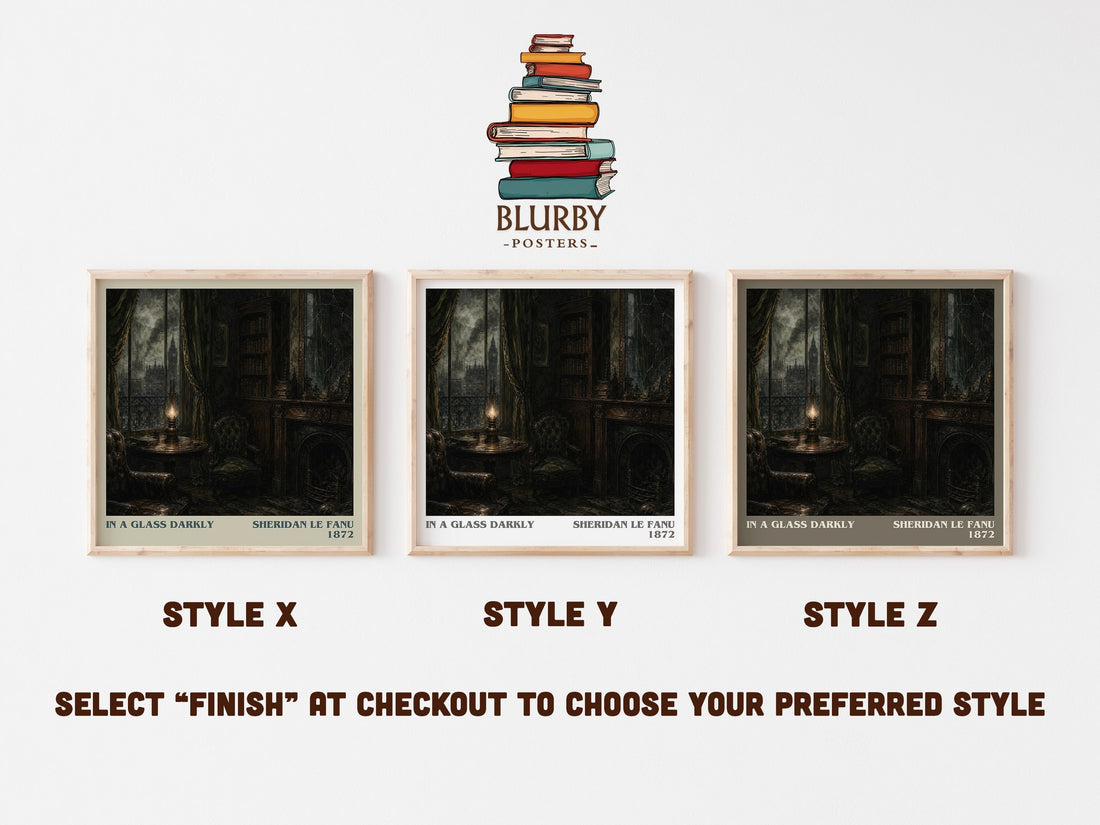 In a Glass Darkly literary print in frame leaning in hallway – gothic wall art (mockup)