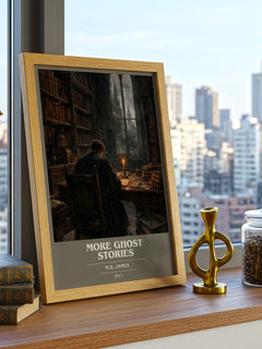 More Ghost Stories book cover print framed by window – literary home decor