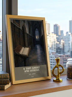 A Thin Ghost and Others Book Cover Poster by M.R. James – framed print on a city-view windowsill