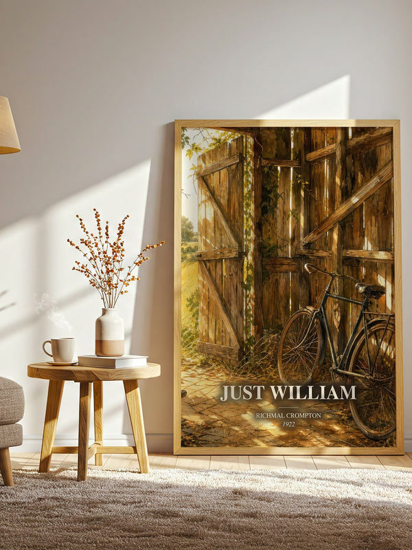 Just William watercolour print in frame leaning in hallway – childrens wall art