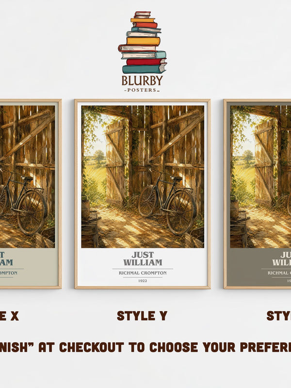 Just William book cover print in frame leaning in hallway – childrens wall art